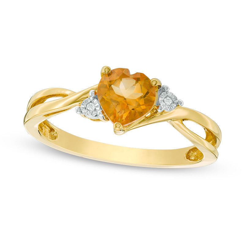 Image of ID 1 60mm Heart-Shaped Citrine and Natural Diamond Accent Split Shank Ring in Solid 10K Yellow Gold