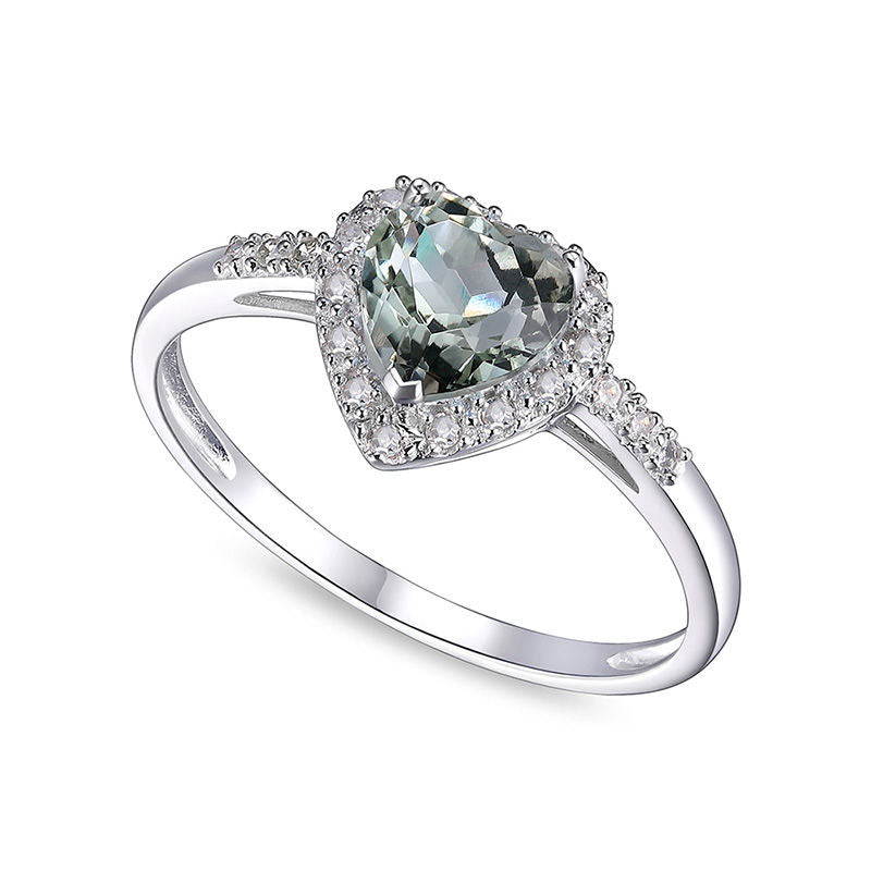 Image of ID 1 60mm Heart-Shaped Green Quartz and 010 CT TW Natural Diamond Frame Ring in Solid 10K White Gold