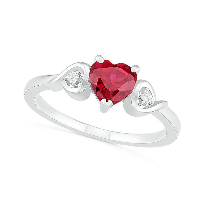 Image of ID 1 60mm Heart-Shaped Lab-Created Ruby and White Sapphire Ribbon Heart-Sides Ring in Sterling Silver