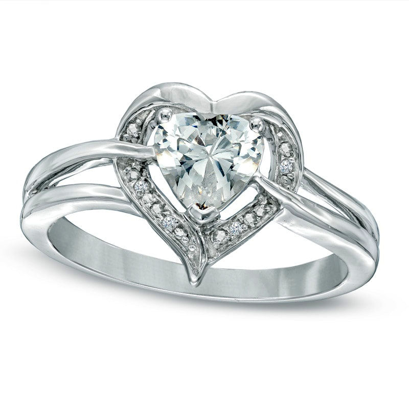 Image of ID 1 60mm Heart-Shaped Lab-Created White Sapphire and Diamond Accent Ring in Sterling Silver