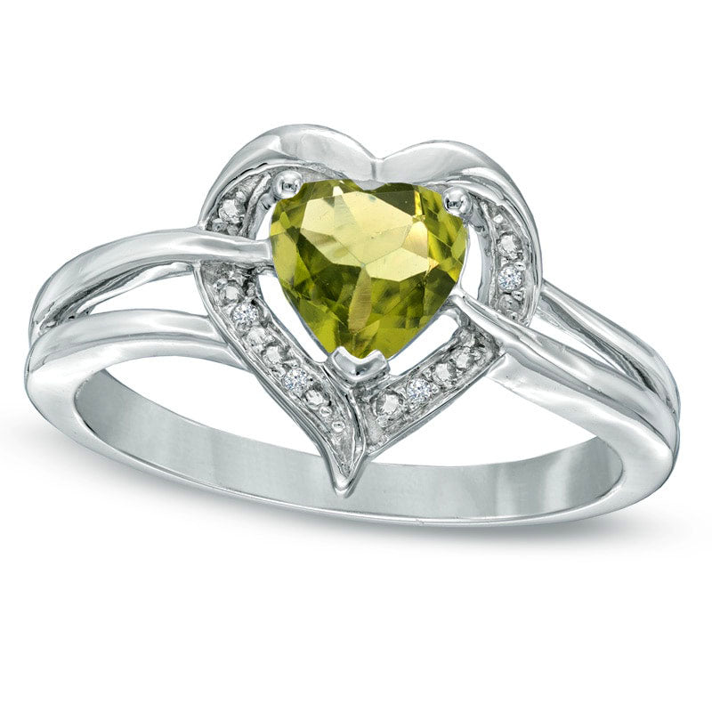 Image of ID 1 60mm Heart-Shaped Peridot and Natural Diamond Accent Ring in Sterling Silver