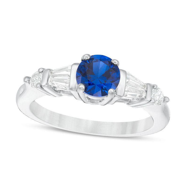 Image of ID 1 60mm Lab-Created Blue and White Sapphire Ring in Sterling Silver - Size 7