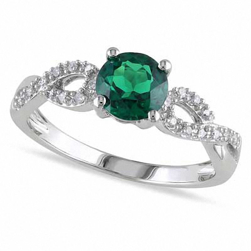 Image of ID 1 60mm Lab-Created Emerald and Diamond Accent Engagement Ring in Solid 10K White Gold