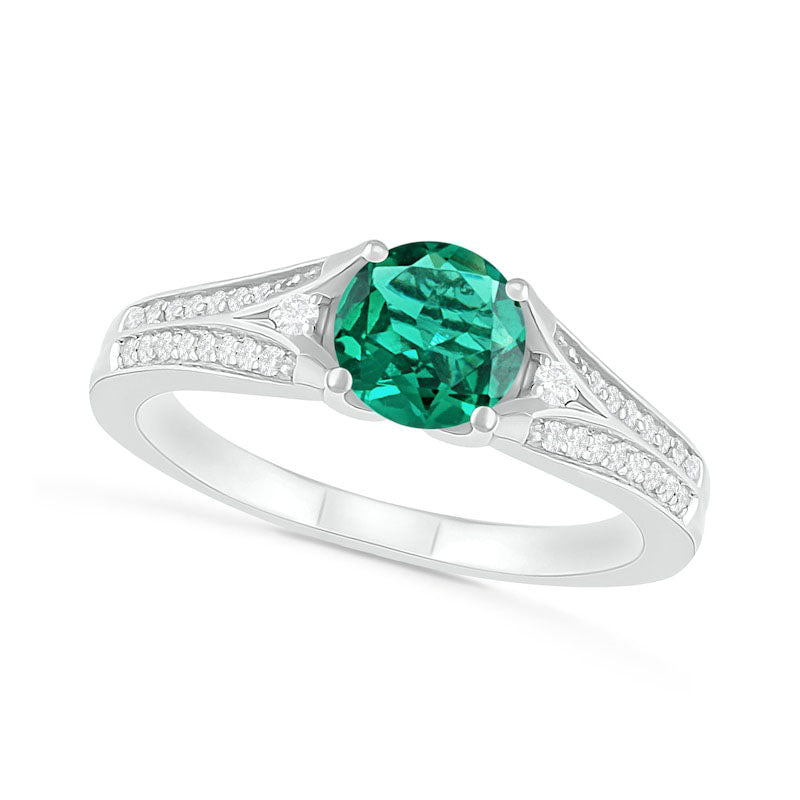 Image of ID 1 60mm Lab-Created Emerald and White Sapphire Split Shank Ring in Sterling Silver