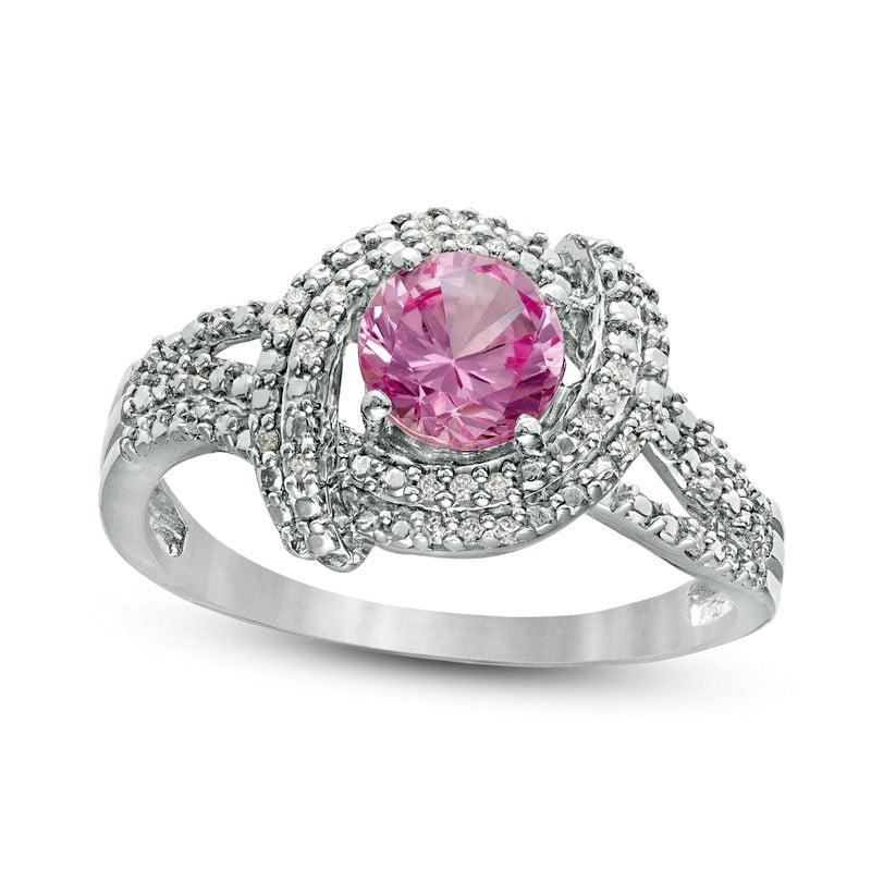 Image of ID 1 60mm Lab-Created Pink Sapphire and 010 CT TW Diamond Double Row Swirl Ring in Sterling Silver