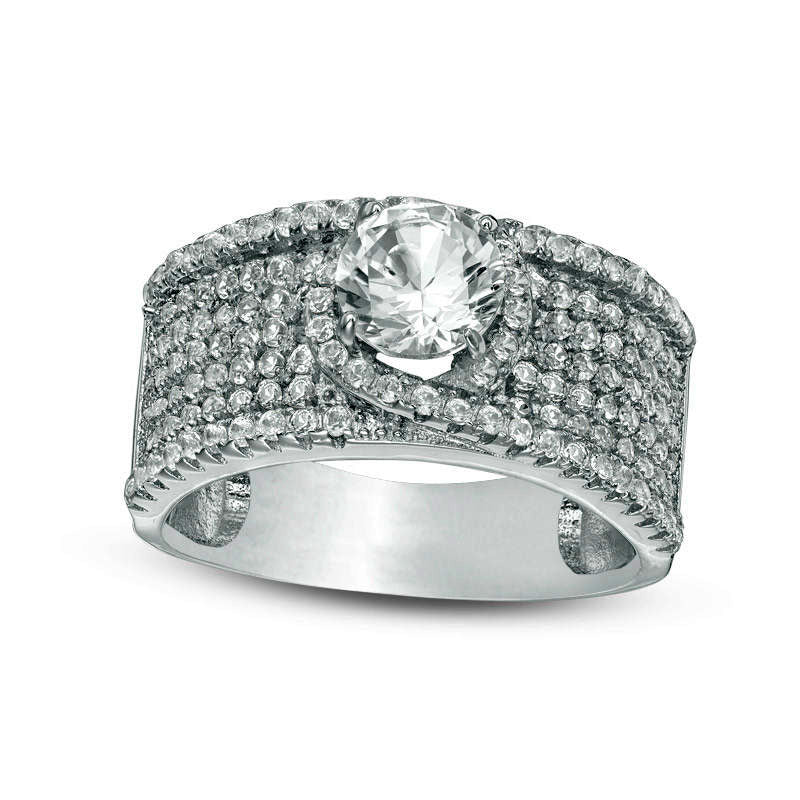 Image of ID 1 60mm Lab-Created White Sapphire Bypass Multi-Row Ring in Sterling Silver