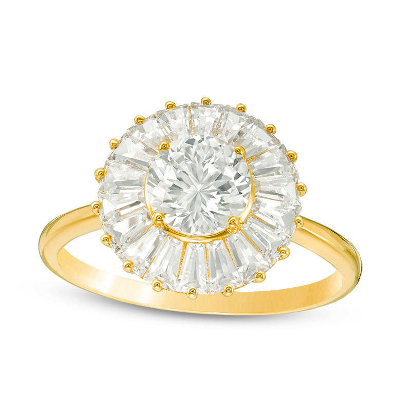 Image of ID 1 60mm Lab-Created White Sapphire Starburst Frame Ring in Solid 10K Yellow Gold