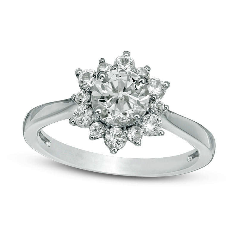 Image of ID 1 60mm Lab-Created White Sapphire Sunburst Ring in Sterling Silver