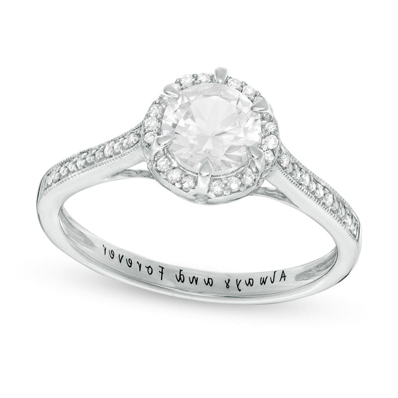 Image of ID 1 60mm Lab-Created White Sapphire and 007 CT TW Diamond Frame Antique Vintage-Style Promise Ring in Solid 10K White Gold (1 Line)