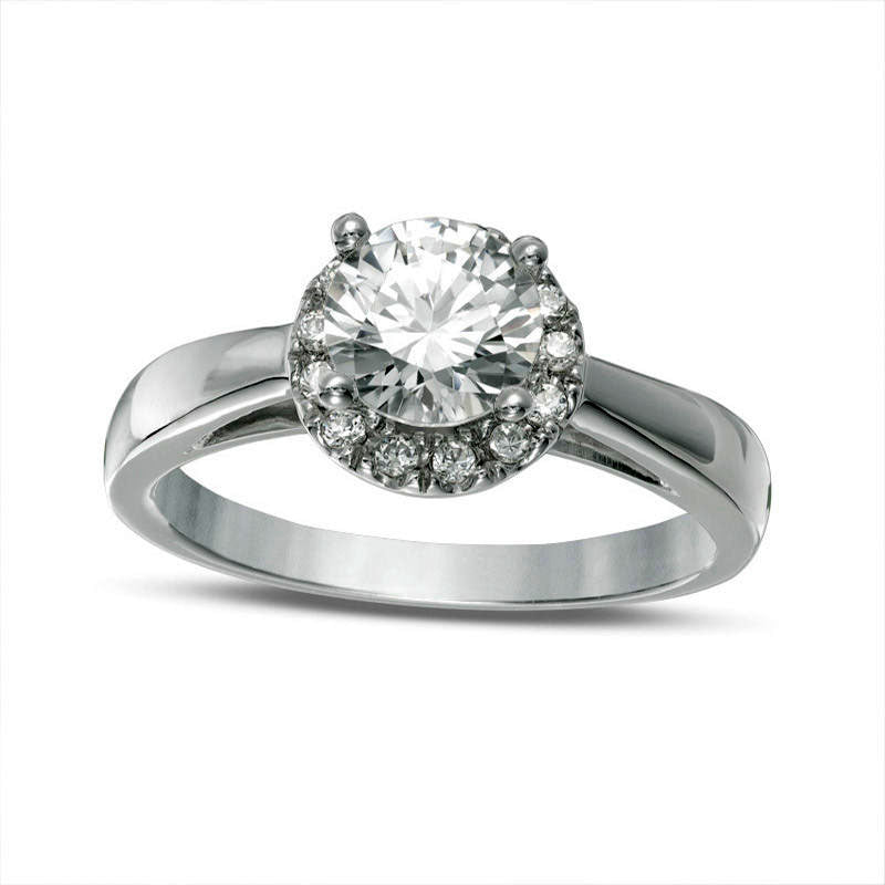 Image of ID 1 60mm Lab-Created White Sapphire and 010 CT TW Diamond Frame Engagement Ring in Solid 10K White Gold