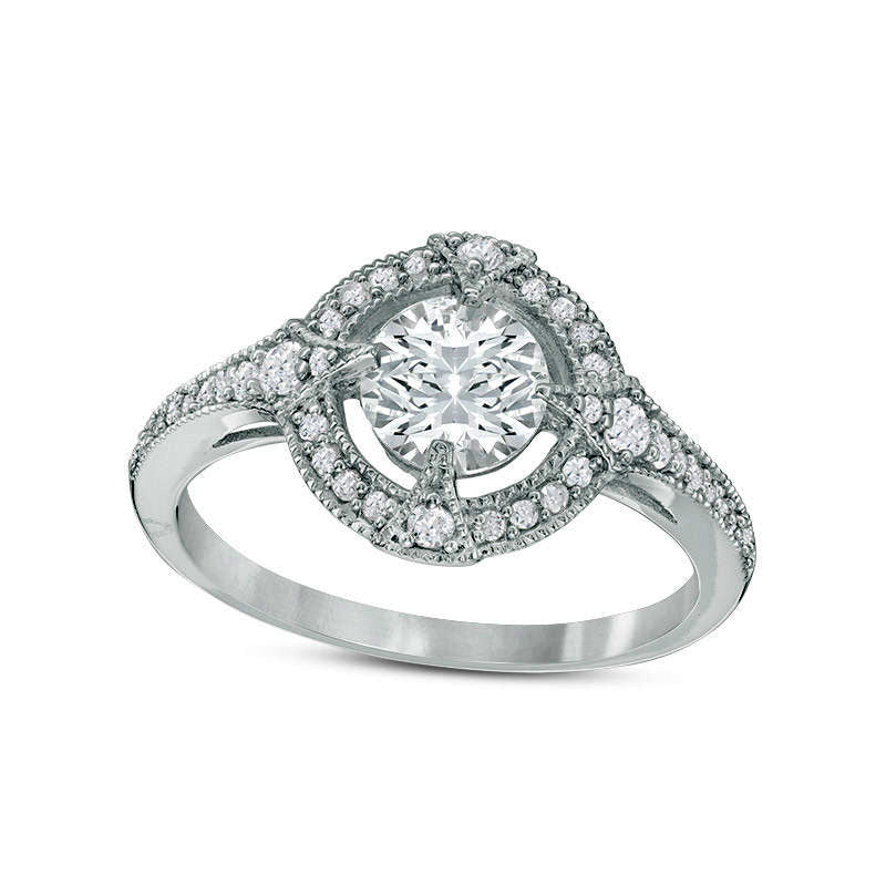 Image of ID 1 60mm Lab-Created White Sapphire and 017 CT TW Diamond Antique Vintage-Style Compass Frame Ring in Sterling Silver