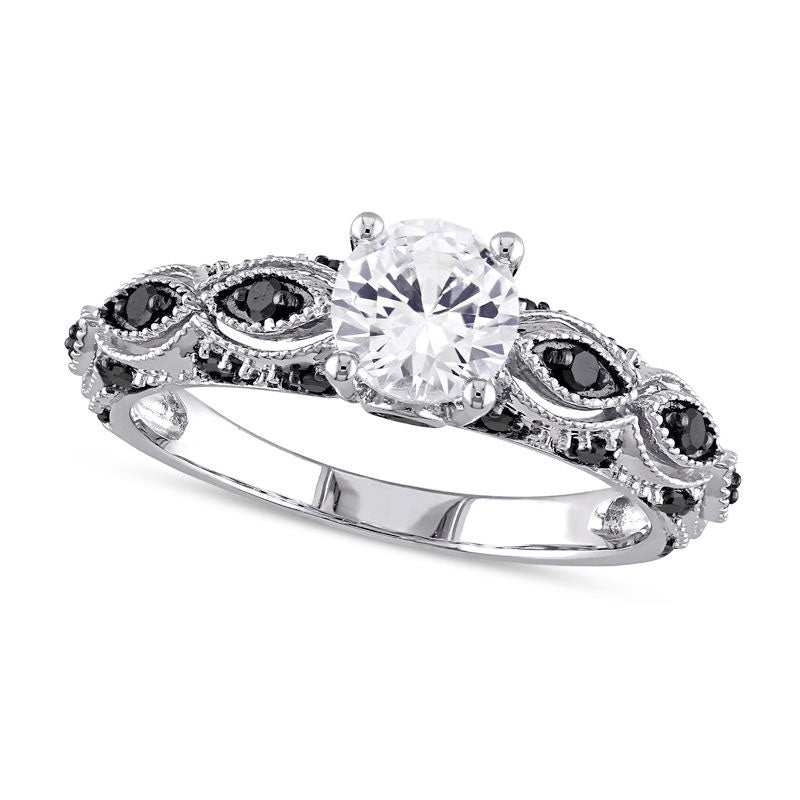 Image of ID 1 60mm Lab-Created White Sapphire and 025 CT TW Enhanced Black Diamond Engagement Ring in Solid 10K White Gold