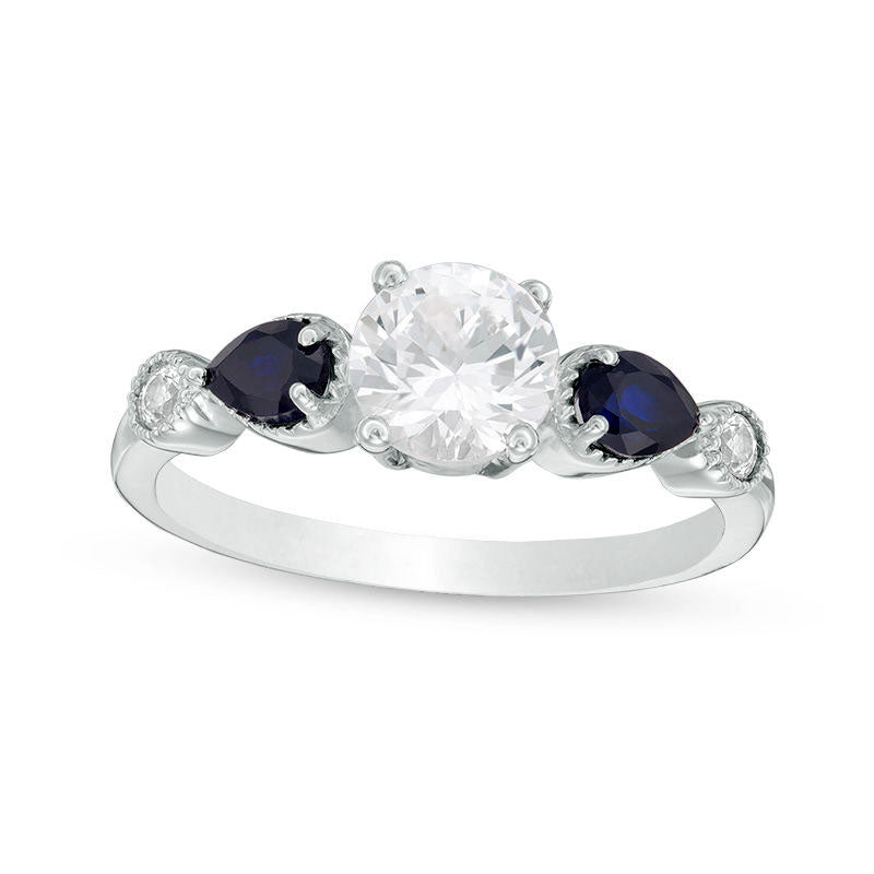 Image of ID 1 60mm Lab-Created White and Blue Sapphire Art Deco Ring in Sterling Silver