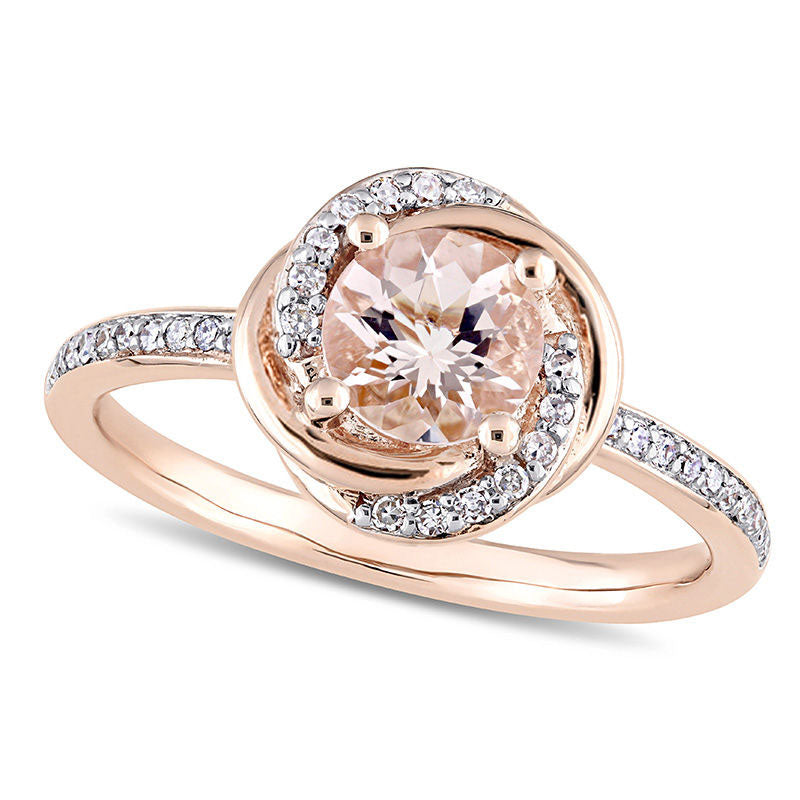 Image of ID 1 60mm Morganite and 017 CT TW Natural Diamond Orbit Frame Ring in Solid 10K Rose Gold
