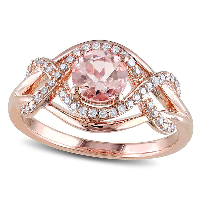 Image of ID 1 60mm Morganite and 020 CT TW Natural Diamond Ring in Rose Rhodium Sterling Silver