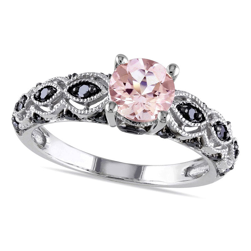 Image of ID 1 60mm Morganite and 025 CT TW Enhanced Black Natural Diamond Engagement Ring in Solid 10K White Gold