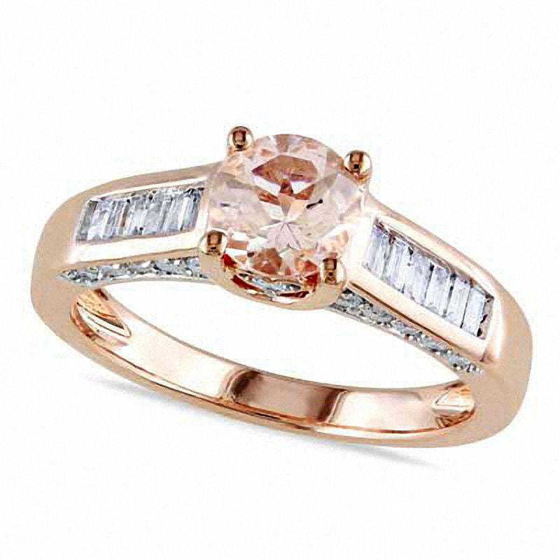 Image of ID 1 60mm Morganite and 050 CT TW Baguette Natural Diamond Engagement Ring in Solid 14K Rose Gold