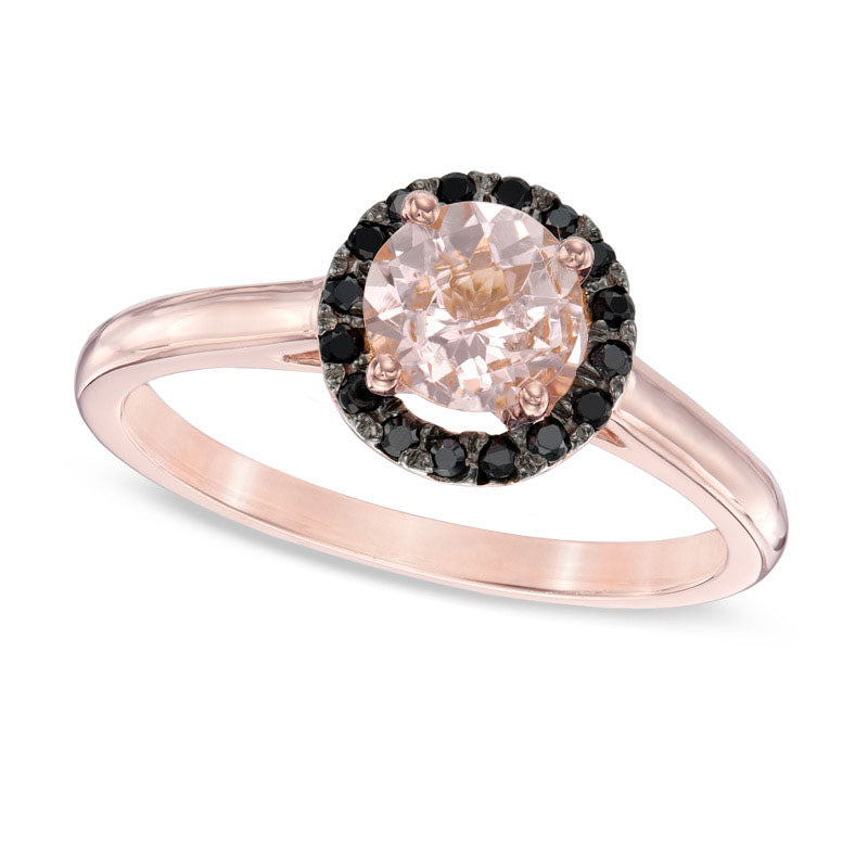 Image of ID 1 60mm Morganite and 1/10 Enhanced Black Natural Diamond Ring in Solid 10K Rose Gold