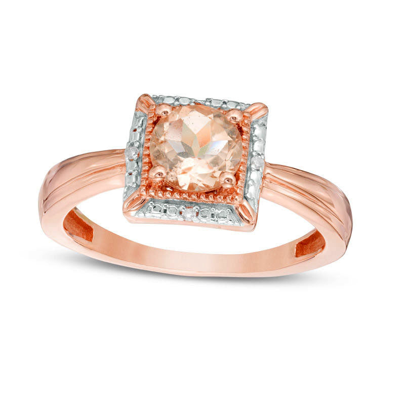 Image of ID 1 60mm Morganite and Natural Diamond Accent Beaded Square Frame Ring in Solid 10K Rose Gold