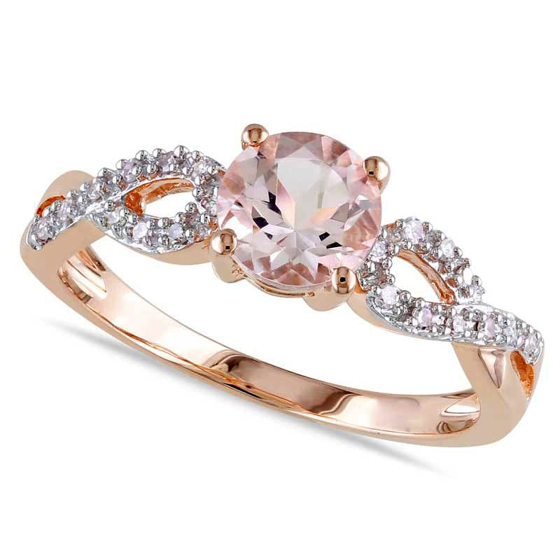 Image of ID 1 60mm Morganite and Natural Diamond Accent Twist Engagement Ring in Solid 10K Rose Gold