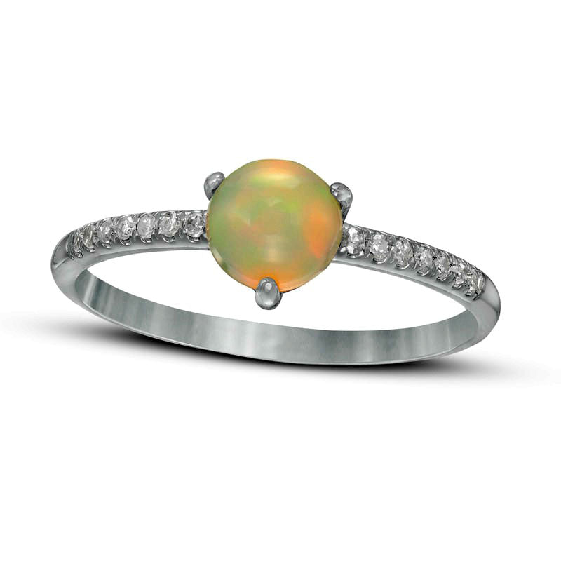 Image of ID 1 60mm Opal and 010 CT TW Natural Diamond Ring in Solid 10K White Gold
