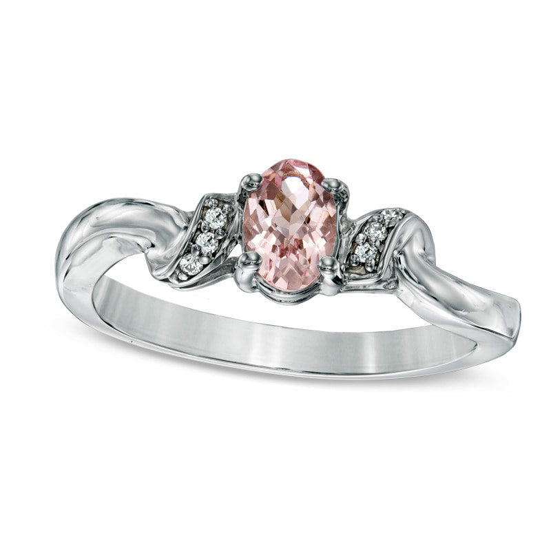 Image of ID 1 60mm Oval Morganite and Natural Diamond Accent Ring in Sterling Silver