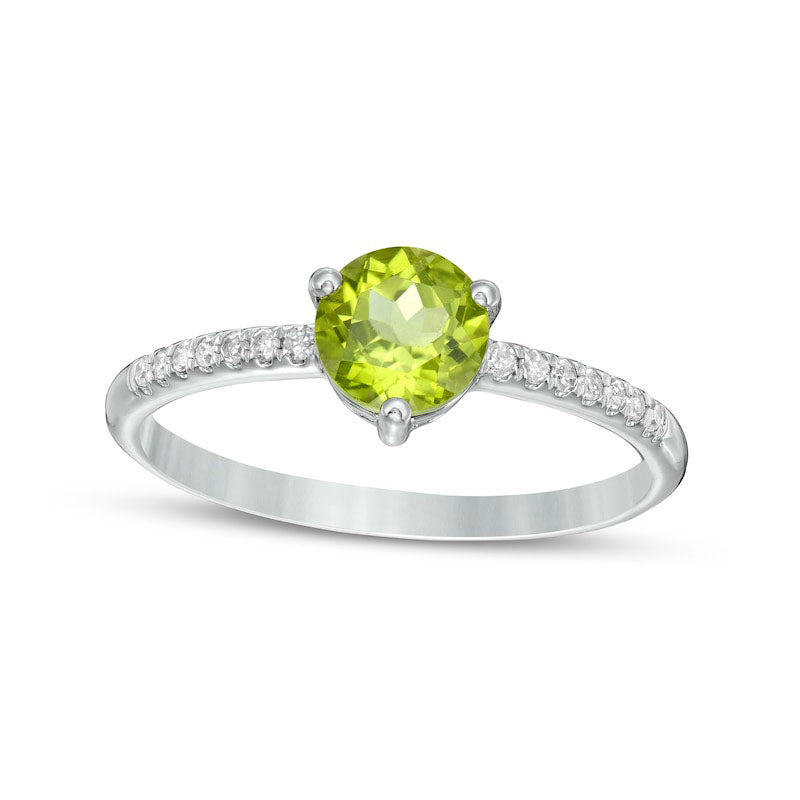 Image of ID 1 60mm Peridot and 010 CT TW Natural Diamond Ring in Solid 10K White Gold