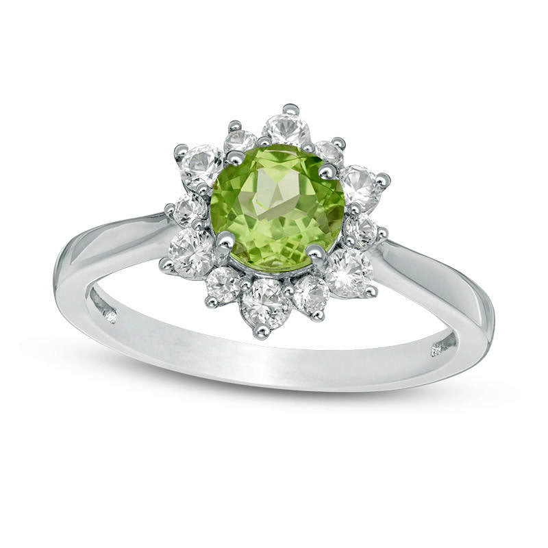 Image of ID 1 60mm Peridot and Lab-Created White Sapphire Sunburst Ring in Sterling Silver