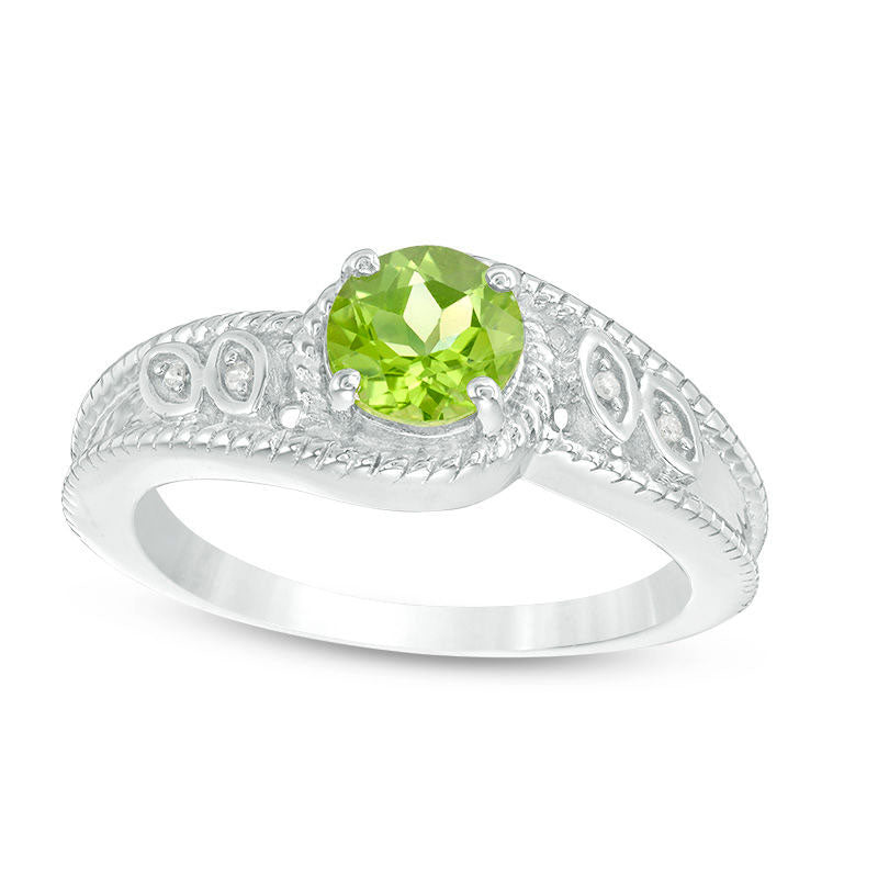 Image of ID 1 60mm Peridot and Natural Diamond Accent Antique Vintage-Style Bypass Ring in Sterling Silver