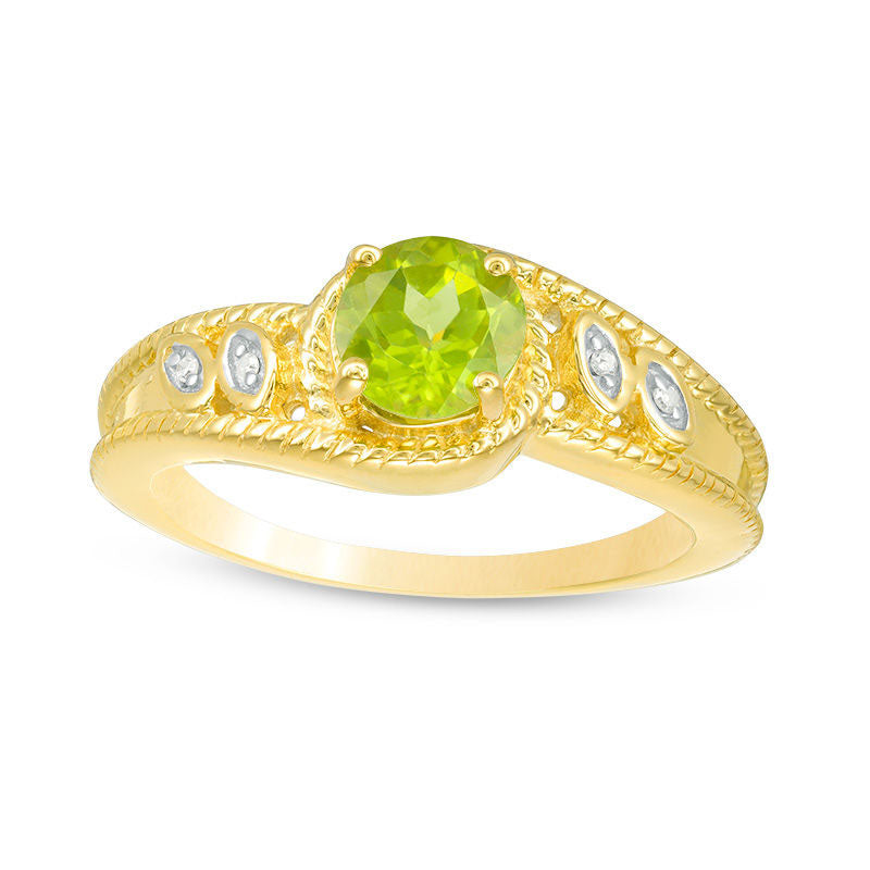 Image of ID 1 60mm Peridot and Natural Diamond Accent Antique Vintage-Style Bypass Ring in Sterling Silver with Solid 14K Gold Plate