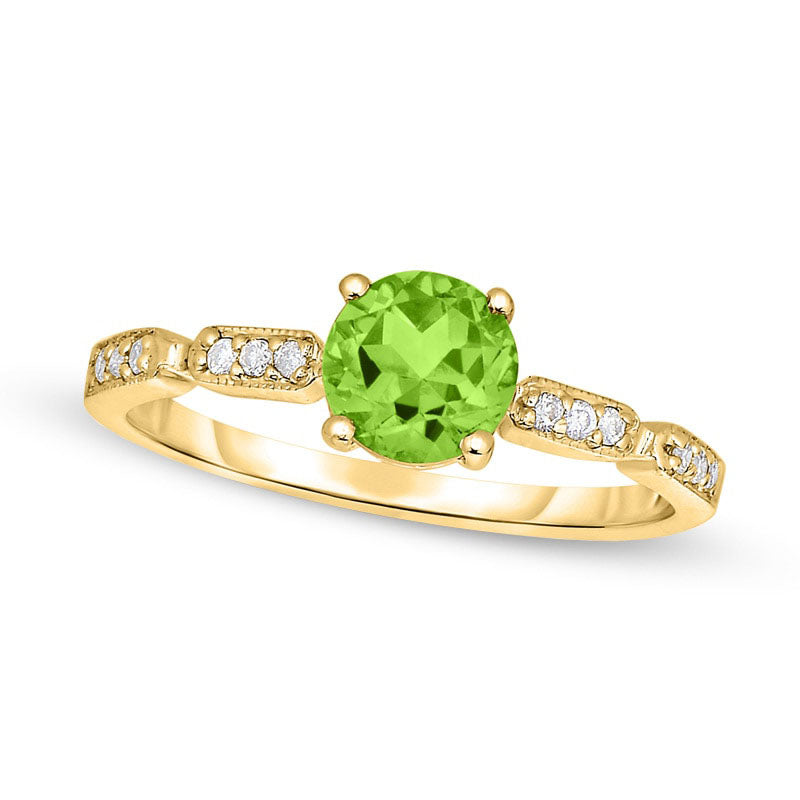 Image of ID 1 60mm Peridot and Natural Diamond Accent Ring in Solid 10K Yellow Gold
