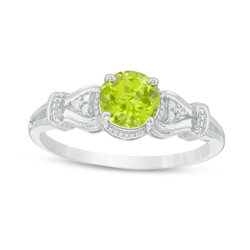 Image of ID 1 60mm Peridot and Natural Diamond Accent Tri-Sides Collar Antique Vintage-Style Ring in Sterling Silver