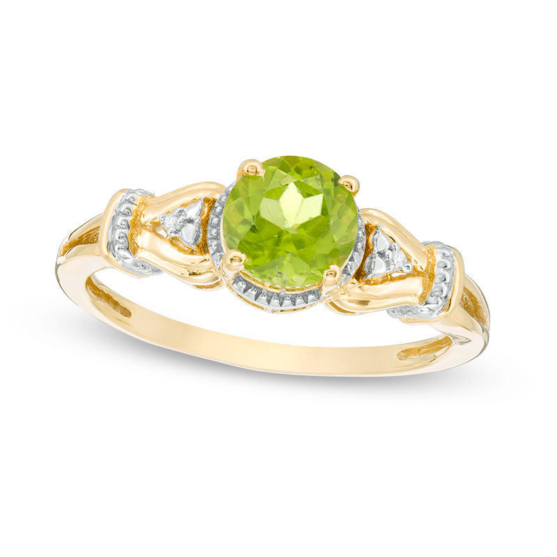 Image of ID 1 60mm Peridot and Natural Diamond Accent Tri-Sides Collar Antique Vintage-Style Ring in Sterling Silver with Solid 14K Gold Plate