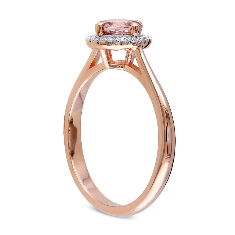 Image of ID 1 60mm Pink Morganite and Natural Diamond Accent Frame Engagement Ring in Solid 10K Rose Gold