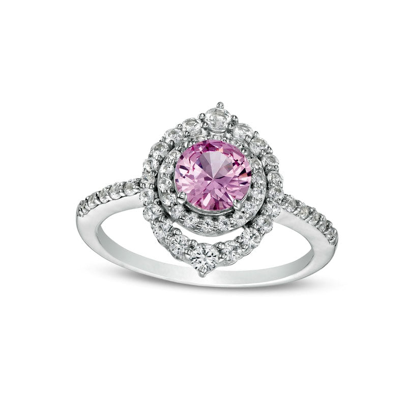 Image of ID 1 60mm Pink and White Lab-Created Sapphire Double Crown Frame Ring in Sterling Silver