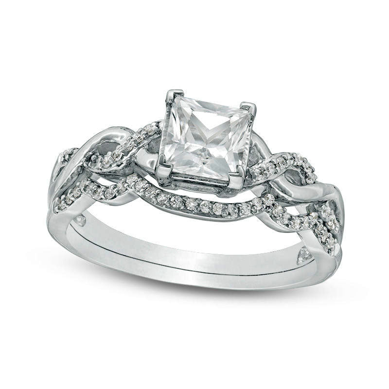 Image of ID 1 60mm Princess-Cut Lab-Created White Sapphire Braided Shank Bridal Engagement Ring Set in Sterling Silver