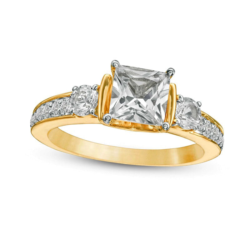 Image of ID 1 60mm Princess-Cut Lab-Created White Sapphire Collar Ring in Sterling Silver with Solid 14K Gold Plate