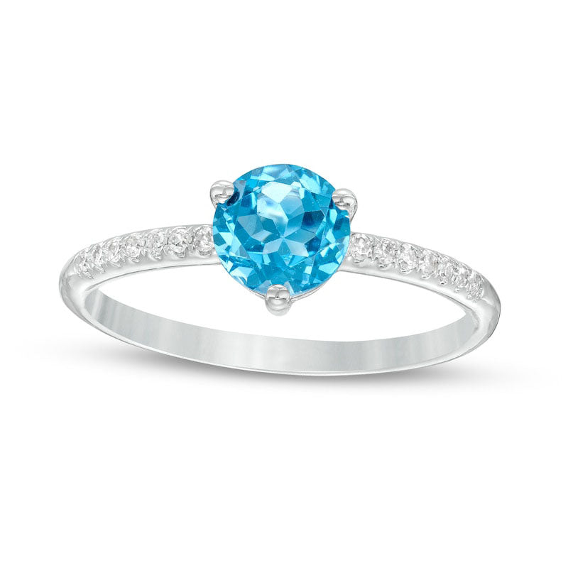 Image of ID 1 60mm Swiss Blue Topaz and 010 CT TW Natural Diamond Ring in Solid 10K White Gold