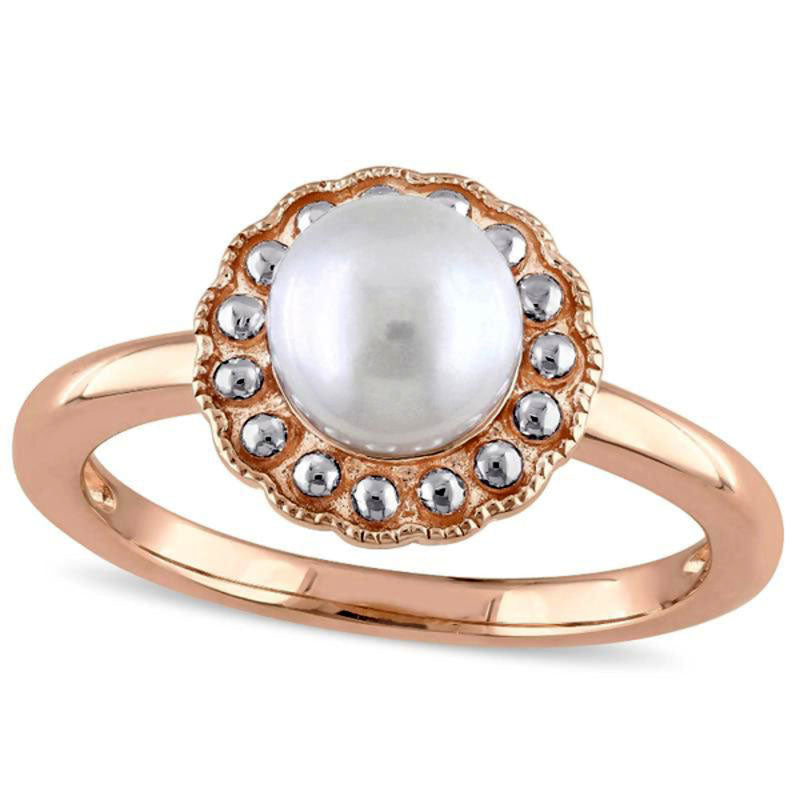 Image of ID 1 65 - 70mm Cultured Freshwater Pearl Flower Antique Vintage-Style Ring in Solid 10K Rose Gold