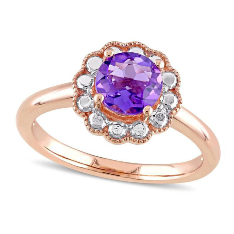 Image of ID 1 65mm Amethyst Flower Antique Vintage-Style Ring in Solid 10K Rose Gold