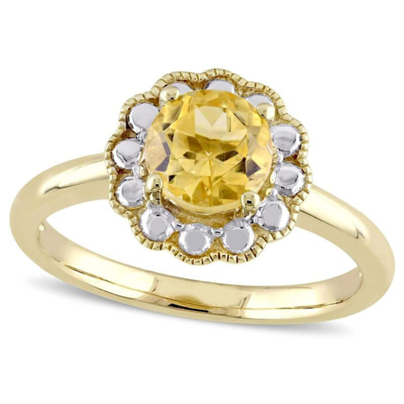 Image of ID 1 65mm Citrine Flower Antique Vintage-Style Ring in Solid 10K Yellow Gold