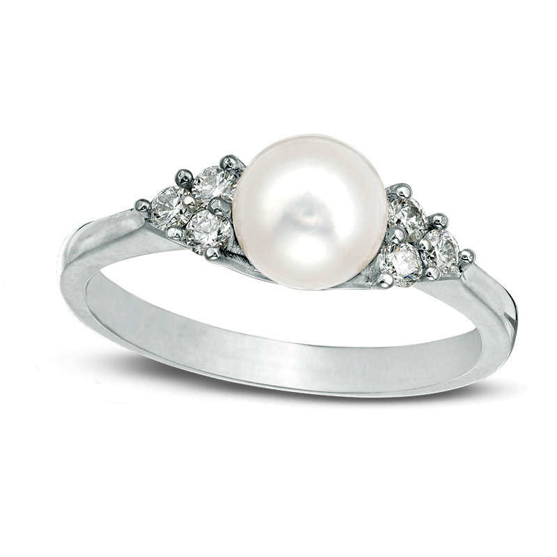 Image of ID 1 65mm Cultured Freshwater Pearl and 020 CT TW Natural Diamond Tri-Sides Ring in Sterling Silver