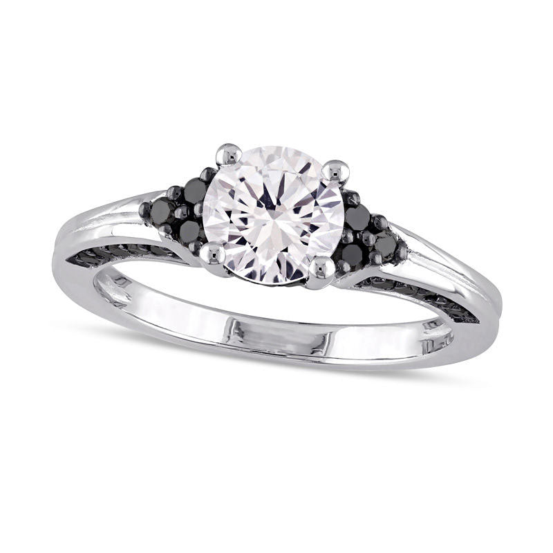 Image of ID 1 65mm Lab-Created White Sapphire and 038 CT TW Enhanced Black Diamond Engagement Ring in Sterling Silver