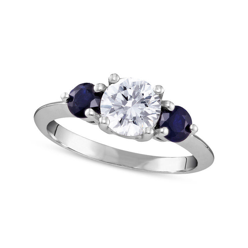 Image of ID 1 65mm White Topaz and Blue Sapphire Three Stone Ring in Solid 10K White Gold