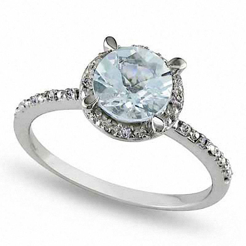 Image of ID 1 70mm Aquamarine and 005 CT TW Natural Diamond Promise Ring in Sterling Silver