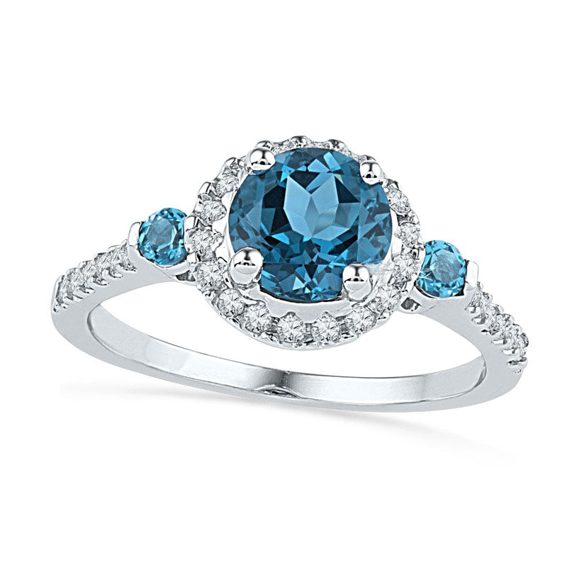 Image of ID 1 70mm Blue Topaz and 020 CT TW Natural Diamond Frame Ring in Sterling Silver