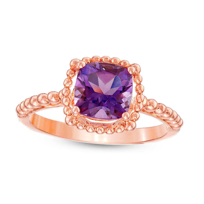 Image of ID 1 70mm Cushion-Cut Amethyst Beaded Ring in Solid 10K Rose Gold - Size 7
