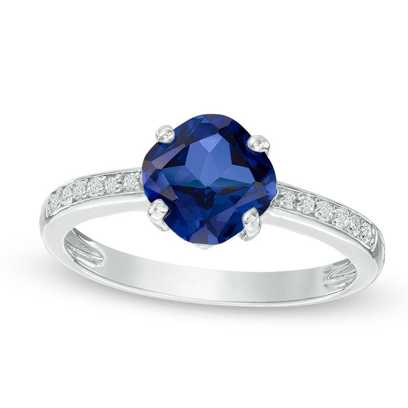 Image of ID 1 70mm Cushion-Cut Lab-Created Blue and White Sapphire Ring in Sterling Silver