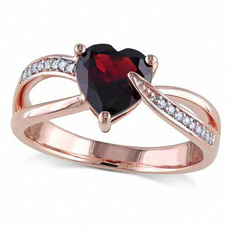 Image of ID 1 70mm Heart-Shaped Garnet and Natural Diamond Accent Engagement Ring in Solid 10K Rose Gold