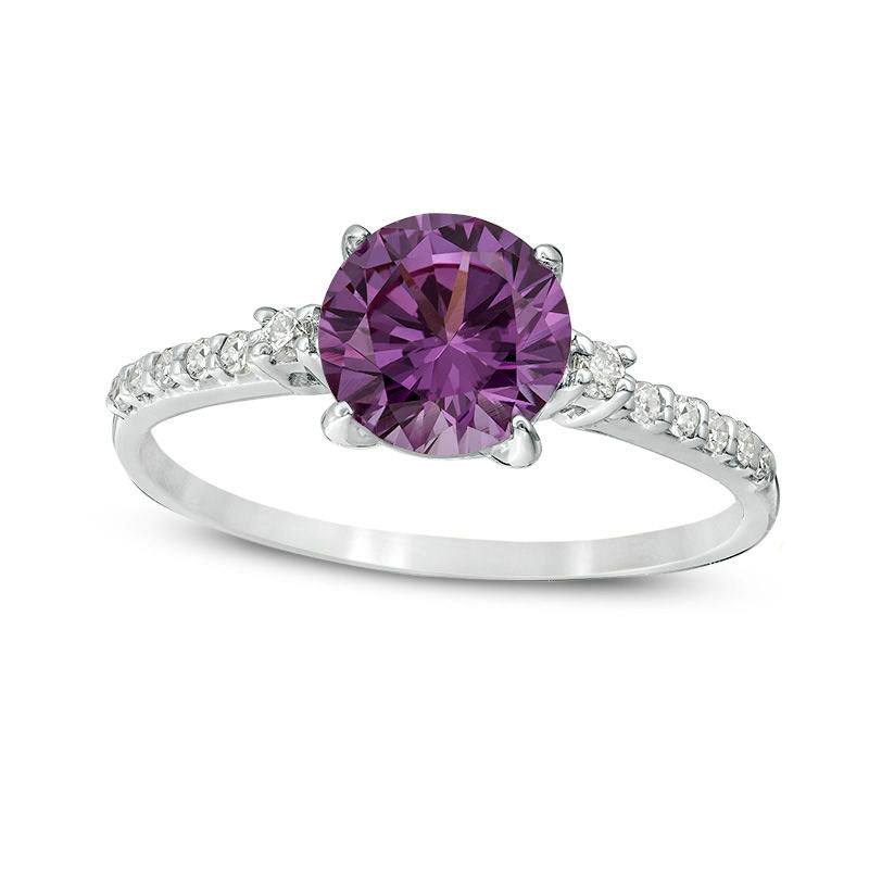 Image of ID 1 70mm Lab-Created Alexandrite and 013 CT TW Diamond Engagement Ring in Solid 10K White Gold